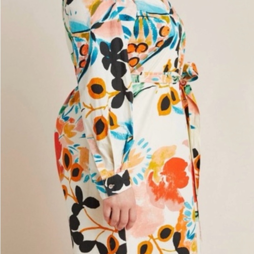NWOT Anthropologie Vibrant Floral Long Sleeve Rilken Poplin Shirt Dress - Picture 2 of 7
